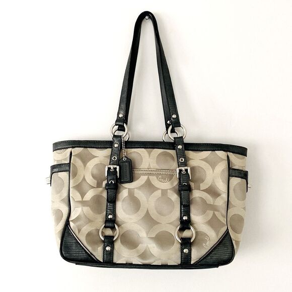 Coach Signature Grey Satin & Leather Shoulder Bag Office siren, Corp Core - Picture 1 of 13